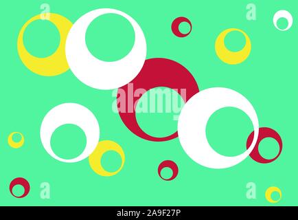 Colored circles on green background, poster. Graphic illustration modern, Stock Vector