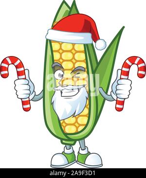 Cute corn with the character cartoon santa bring candy Stock Vector