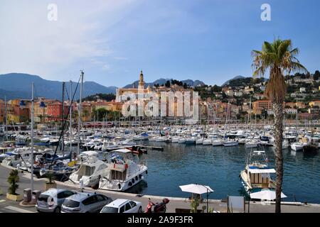 Menton port and Old Town, South of France Stock Photo