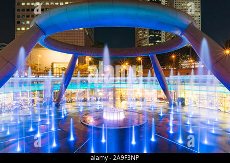 Singapore, Singapore - October 4, 2013: Fountain of Wealth at Suntec square, Singapore. Night illumination of Fountain of wealth Stock Photo
