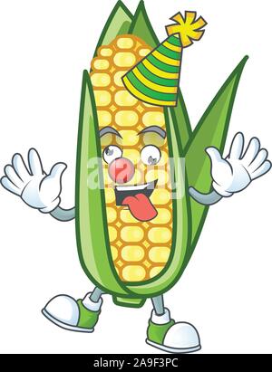 Cute corn with the character cartoon clown Stock Vector