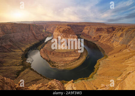 Aerial shot of Grand Canyon, Horseshoe Bend and Colorado river - Arizona Stock Photo