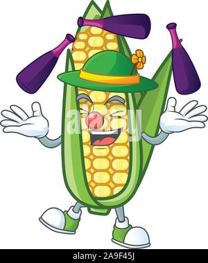 Cute corn with the character cartoon juggling Stock Vector