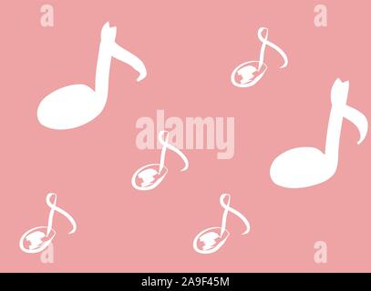 Musical abstract background, poster. Modern element illustration notes on pink background. Mininmal Stock Vector