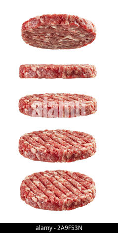 Raw hamburger meat isolated on white background in different angles Stock Photo
