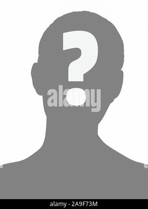 Anonymous person grey silhouette with a question mark on white background. Concept of unknown person in web. Stock Photo