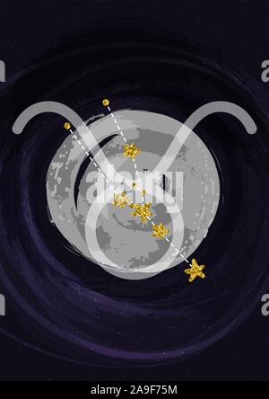 Zodiac Taurus sign A4 print poster with constellation symbol. Vector illustration banner. Stock Vector