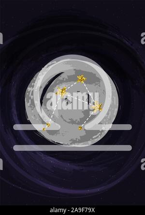 Zodiac Libra sign A4 print poster with constellation symbol. Vector illustration banner. Stock Vector