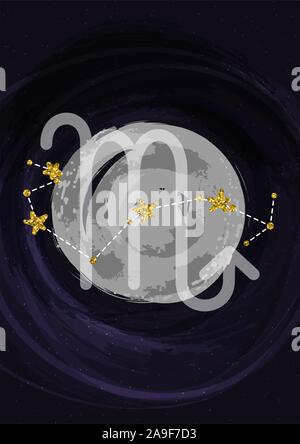 Zodiac Scorpio sign A4 print poster with constellation symbol. Vector illustration banner. Stock Vector