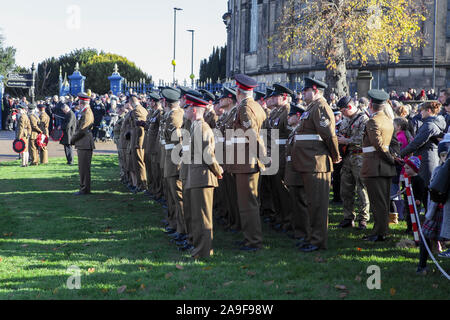 Remembrance Day commemorations in Shrewsbury on a beautiful Sunday morning in November. Stock Photo
