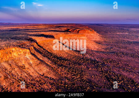 Aerial view of the George Gill ranges in remote central Australia in the Northern Territory Stock Photo