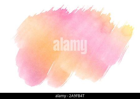 Pink-yellow multicolor watercolor in pastel colors. An isolated place with divorces and borders. Frame for design. Stock Photo