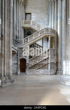 Rouen, Seine-Maritime / France - 12 August 2019: stone staircase leading to library interior view of the cathedral in Rouen Stock Photo