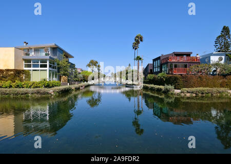 Historic quarter Venice Canals, Canals of Venice Beach, Los Angeles, California, USA Stock Photo