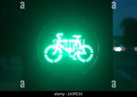 traffic lights for cyclists on new Leeds super cycle highway at twilight united kingdom Stock Photo