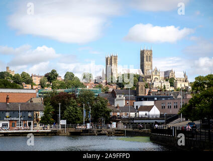 A view of Lincoln Cathedral from Brayford Pool Stock Photo