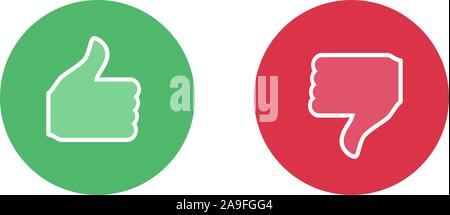 Like and dislike icon inside circle. Thumb up and down gestures that demonstrate choice, approvement or rejection. Stock Vector