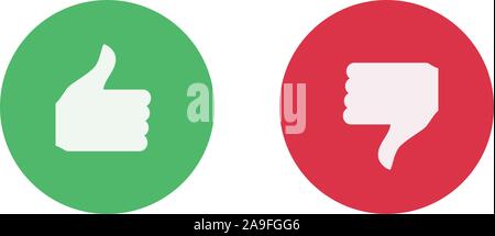 Like and dislike icon inside circle. Thumb up and down gestures that demonstrate choice, approvement or rejection. Stock Vector