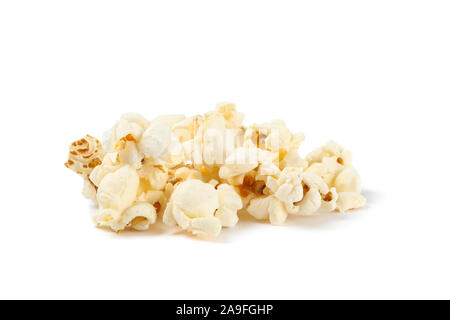 Popcorn pile isolated on white background, close up Stock Photo