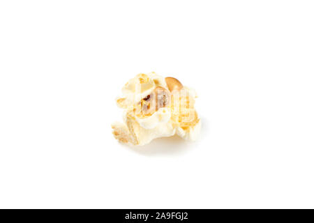 Piece of popcorn isolated on white background, close up Stock Photo