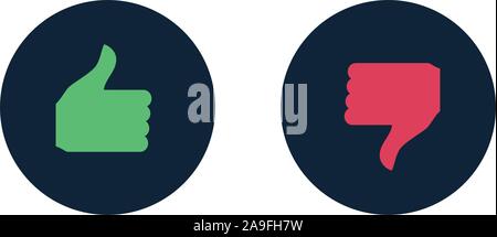 Like and dislike icon inside circle. Thumb up and down gestures that demonstrate choice, approvement or rejection. Stock Vector