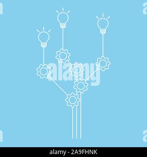 Gear cogs and lamp bulbs demonstrate business process. Lamps and cogwheels template for infographics. Progress, process, collaboration illustration. V Stock Vector