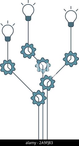 Gear cogs and lamp bulbs demonstrate business process. Lamps and cogwheels template for infographics. Progress, process, collaboration illustration. V Stock Vector
