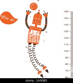 Kids height ruler with a robot and a ball for wall decals, wall stickers - Vector Stock Vector