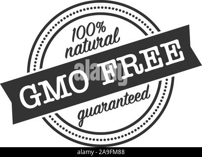 GMO free guaranteed 100 percent natural label or rubber stamp print vector illustration Stock Vector