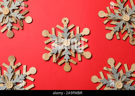 Decorative snowflakes on red background, space for text Stock Photo