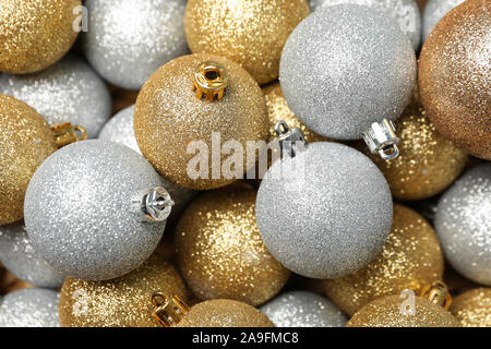 Christmas balls on whole background, close up Stock Photo