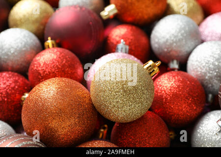 Christmas balls on whole background, close up Stock Photo