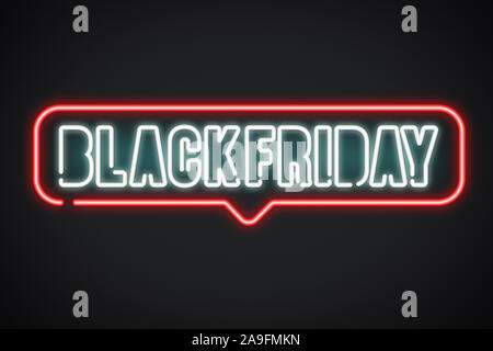 Black friday colorful neon shop sign on black background, sale and offers concept Stock Photo