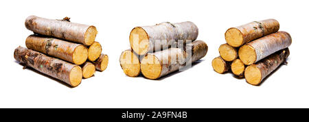 sawed tree trunks isolated on white background Stock Photo