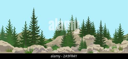 Seamless Landscape with Trees Stock Vector