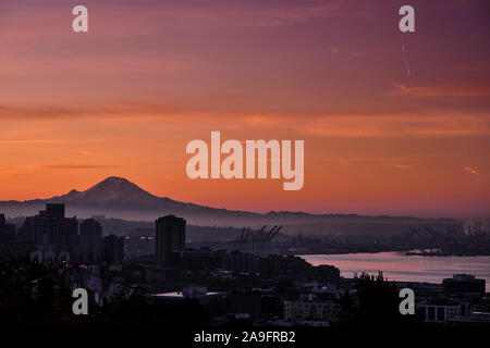 Downtown Seattle during sunrise, Photo 3 of a Panorama Stock Photo