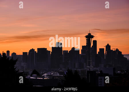 Downtown Seattle during sunrise, Photo 1 of a Panorama Stock Photo