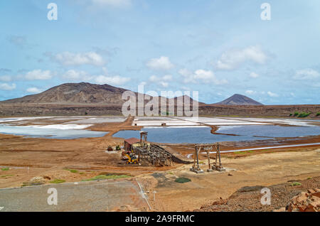 Panoramic view of Salinas de Pedra de Lume in the island Sal, Cape Verde Stock Photo