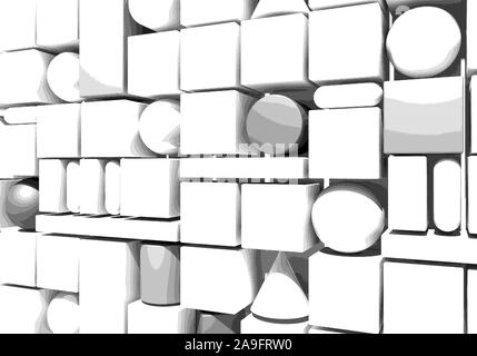 Abstract background with grainy, noisy and grungy wall of 3d shapes Stock Photo