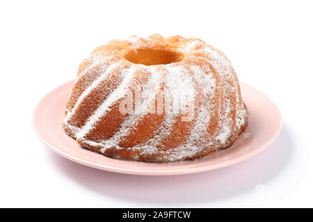 Cake with powdered sugar isolated on white background Stock Photo