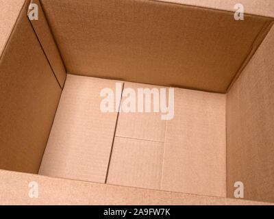 Large empty cardboard box close up. Wide angle view. Stock Photo