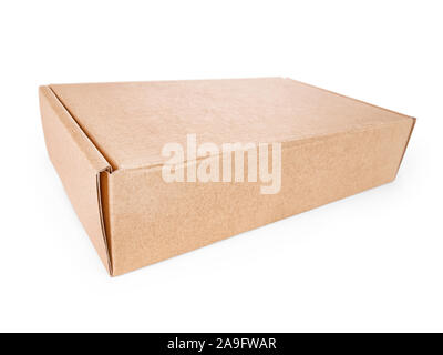 Cardboard box wide angle view. Isolated on white, clipping path included Stock Photo