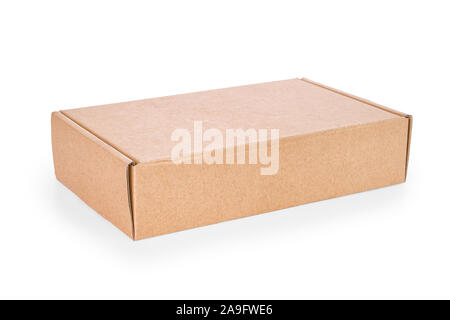 Cardboard box angle view. Isolated on white, clipping path included Stock Photo