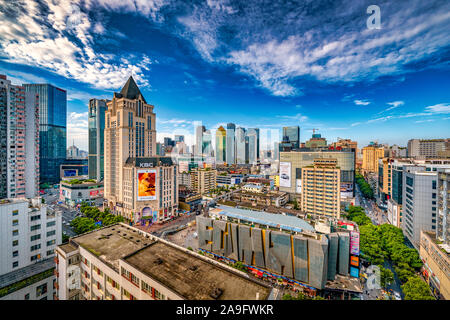Glass and metal facades of modern buildings and architecture in Sichuan, China Stock Photo
