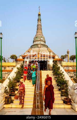 Burmese People Visiting The Werawsana Jade Pagoda, Amarapura, Mandalay, Myanmar. Stock Photo