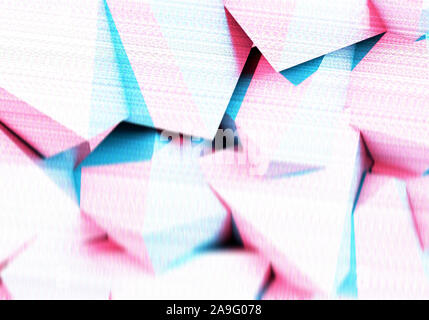 Abstract background with 3D shapes and broken tv glitch effect Stock Photo