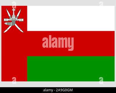 Beautiful national flag of Sultanate of Oman. original colors and proportion. Simply vector illustration eps10, from countries flag set. Stock Vector