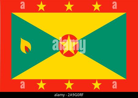 National flag of Grenada . original colors and proportion. Simply vector illustration, from countries flag set. Stock Vector