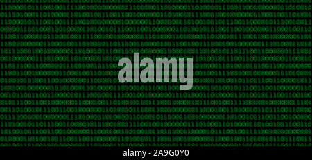 Chain of green binary text that reads "This is binary" against a black background, flowing one and zero numbers, symbol of digital binary data Stock Photo