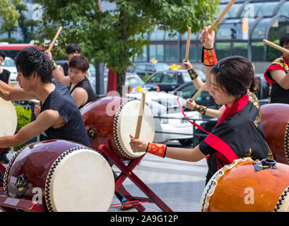 Japanese drums Taiko - Kumi-daiko performance in Hiroshima, Japan. Stock Photo